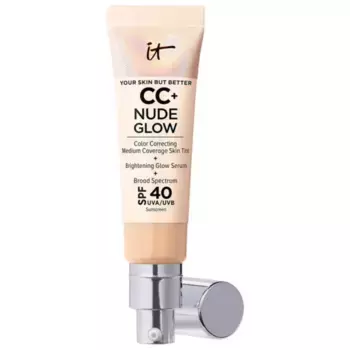Cc+ nude glow легкая тональная основа + сыворотка для сияния с spf 40 и ниацинамидом It Cosmetics, цвет light medium