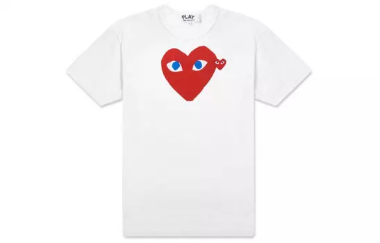 CDG Play Женская футболка Comme Des Garcons Play Red Heart Blue Eyes, белая