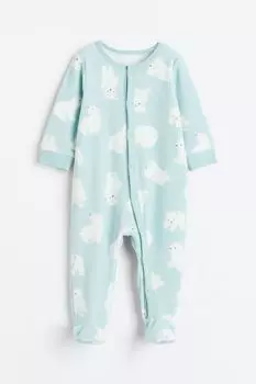 Цельная пижама из велюра H&amp;M, светло-бирюзовый/белые медведи