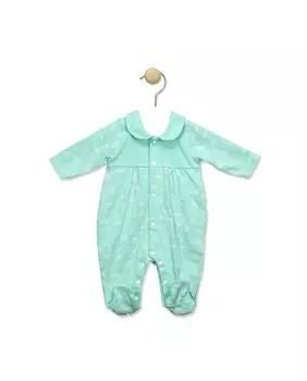 Цельный детский комбинезон с воротником-стойкой в крабовом принте BABID, бирюзовый