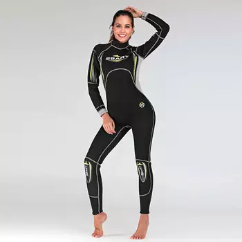Цельный гидрокостюм для подводного плавания и глубокого дайвинга SBART для женщин, утолщенный теплый гидрокостюм на молнии сзади, зимнее плавательное снаряжение 3 мм, купальник 1378, черный L