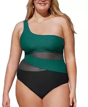 Цельный комбинезон больших размеров с цветными блоками, многосторонний контроль живота CUPSHE, черный