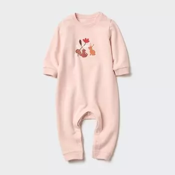 Цельный комбинезон с принтом на длинных рукавах UNIQLO, розовый