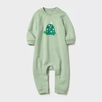 Цельный комбинезон с принтом на длинных рукавах UNIQLO, зеленый