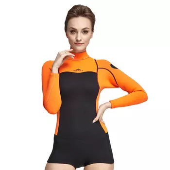 Цельный костюм для дайвинга Shark Bart толщиной 2 мм для женщин, купальник для серфинга для взрослых, удобный костюм для подводного плавания, теплая защита от солнца, черный и оранжевый S SBART