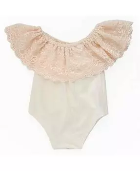 Цельный кружевной купальник Kenzie для маленьких девочек с развевающимися рукавами Bailey's Blossoms, белый