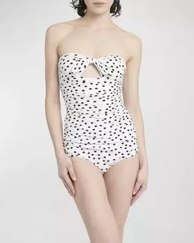 Цельный купальник-бандо в горошек с завязками Dolce&Gabbana, цвет Pois Nero Fdobianco