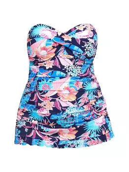 Цельный купальник без бретелек Plus с цветочным принтом Gottex Swimwear, синий