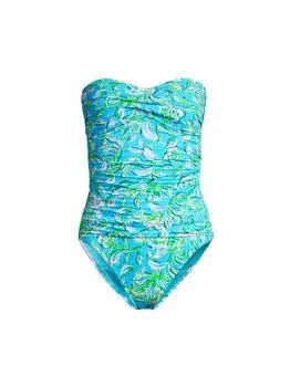 Цельный купальник без бретелек с цветочным принтом Flamenco Lilly Pulitzer, синий