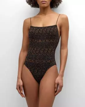 Цельный купальник черепахового цвета со сборками Toteme, цвет Tortoise Print P162