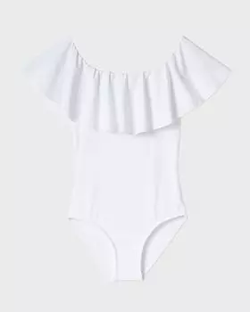Цельный купальник для девочек, однотонный, с рюшами, размер 2–14 Stella Cove, цвет White