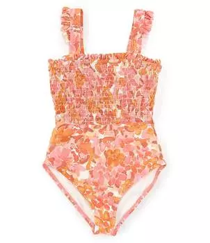 Цельный купальник GB для больших девочек 7–16 лет со сборками сверху, оранжевый