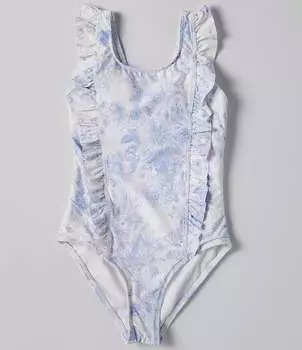 Цельный купальник GB для больших девочек 7–16 лет с двойными оборками, синий