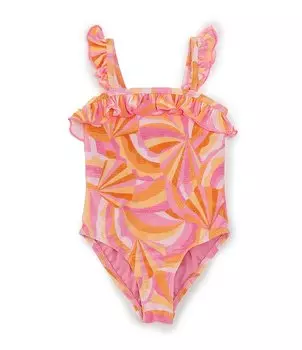 Цельный купальник GB Little Girls 2T-6X с оборками и вырезом под горло, оранжевый