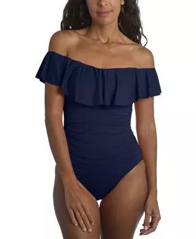 Цельный купальник island goddess с открытыми плечами и оборками на животе La Blanca