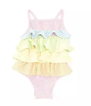 Цельный купальник из хлопчатобумажной ткани в клетку для малышей/маленьких девочек от 3 месяцев до 5 лет в клетку Mud Pie, розовый