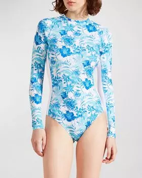 Цельный купальник из неопрена с цветами Tahiti Flowers Vilebrequin, цвет Blanc