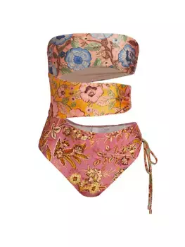 Цельный купальник Junie с цветочным вырезом и вырезом Zimmermann, цвет spliced