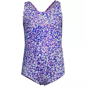 Цельный купальник Lands' End, устойчивый к хлору, для девочек 8–16 лет и старше, цвет Blue Mosaic Dot