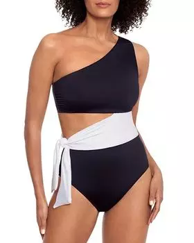 Цельный купальник на одно плечо с вырезом Ralph Lauren, цвет Black