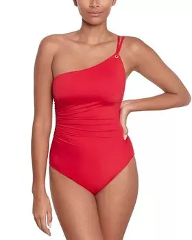 Цельный купальник на одно плечо с двойными бретелями Ralph Lauren, цвет Red