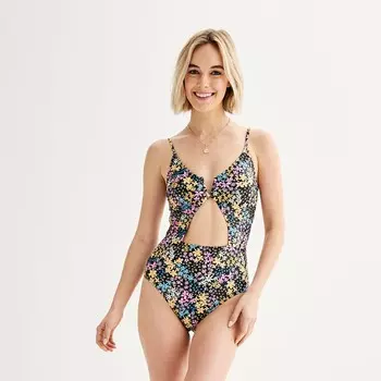 Цельный купальник Ninety-Nine° с V-образным вырезом для юниоров Ninety-Nine Degrees, цвет Black Bright Blooms