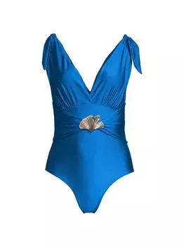 Цельный купальник Ocean Leaf с глубоким вырезом PatBO, кобальтовый