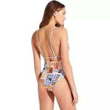 Цельный купальник On Vacation с V-образным вырезом — женский Seafolly, цвет Azure