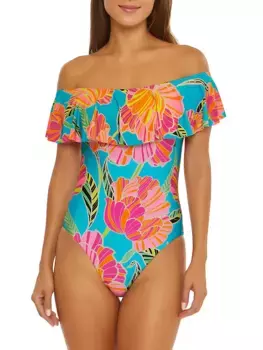 Цельный купальник Poppy с рюшами Trina Turk, мультиколор