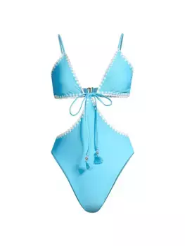 Цельный купальник Raina с вырезами Ramy Brook, цвет poolside white crochet