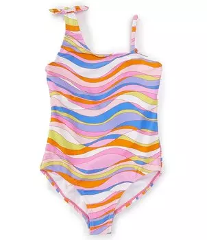 Цельный купальник Raisins Big Girls 7–16 на одно плечо с волнистым принтом, розовый