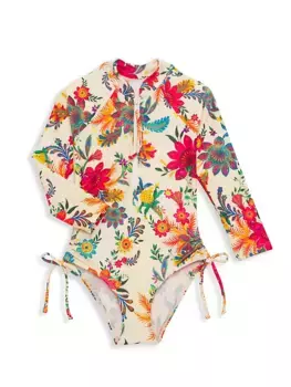 Цельный купальник рыжего цвета с молнией спереди для маленьких девочек и девочек Zimmermann Kids, цвет ivory floral