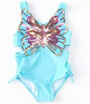 Цельный купальник с бабочкой Flapdoodles для маленьких девочек 2–6 лет, синий