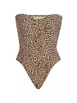 Цельный купальник с леопардовым принтом без бретелек Norma Kamali, леопард