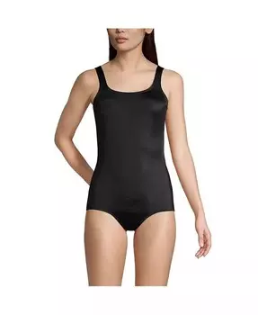 Цельный купальник с мягкой чашкой Petite Control Tummy Control, устойчивый к хлору Lands' End, черный