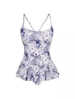 Цельный купальник с оборчатой юбкой Vilebrequin, цвет encre