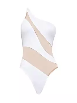 Цельный купальник с сетчатой вставкой на одно плечо Norma Kamali, белый