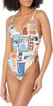 Цельный купальник с V-образным вырезом в отпуске Seafolly, цвет Azure