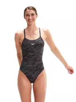 Цельный купальник Speedo ALLOVER FIXED CROSSBACK, черный