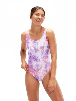Цельный купальник Speedo WOMENS PRINTED LOGO DEEP U BACK, фиолетовый