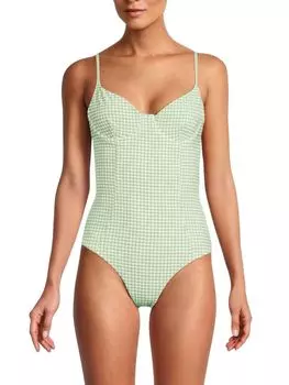 Цельный купальник в клетку Onia, цвет Green Multicolor