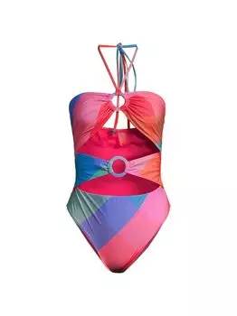 Цельный купальник в клетку с вырезами Farm Rio, разноцветный