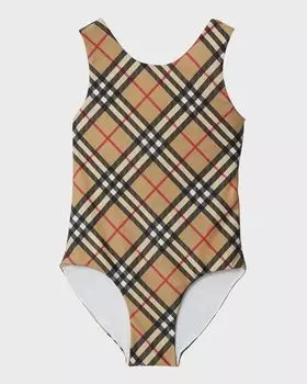 Цельный купальник в клетку Тирза для девочек Burberry, цвет Archive Beige Check