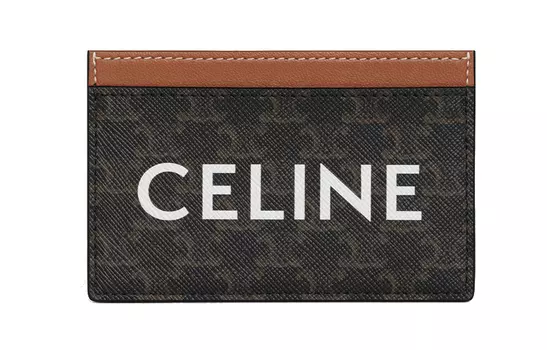 CELINE Холст Triomphe Arc De Triomphe с зажимом для карт из овчины, держатель для карт унисекс коричневого цвета