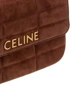 CELINE Монохромная стеганая замшевая сумка на плечо, коричневый