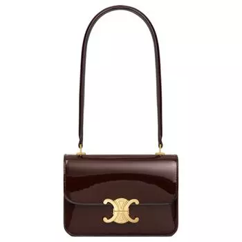 CELINE Сумка через плечо из лакированной коровьей кожи, темно-коричневая, женская