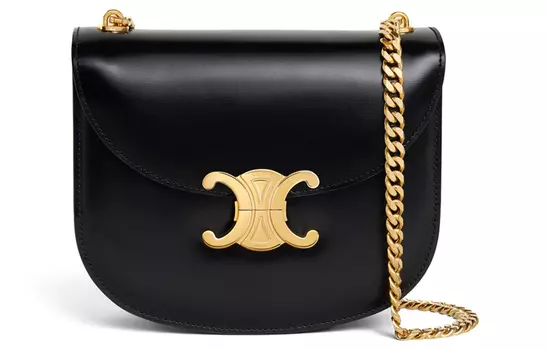 CELINE Сумка через плечо Triomphe Bright из телячьей кожи, женская, черная