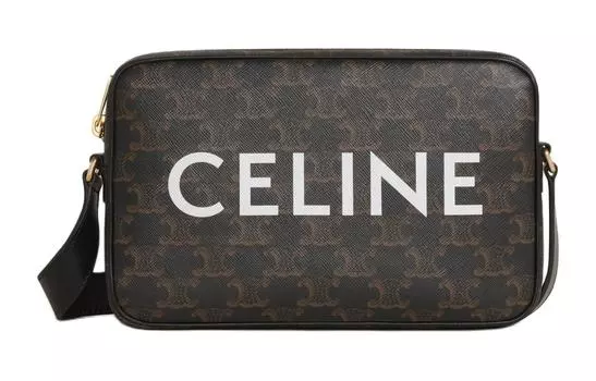 CELINE Сумка-мессенджер Triomphe из холста с телячьей кожей, через плечо, среднего размера, мужская, черная