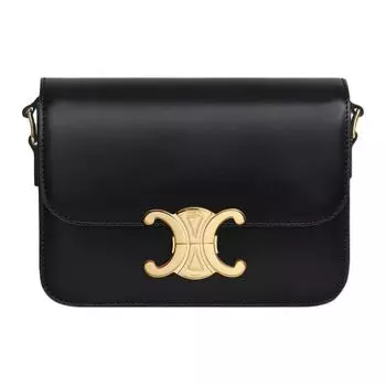 CELINE Сумка Triomphe Arc De Triomphe из блестящей коровьей кожи, сумка через плечо, женская, черная