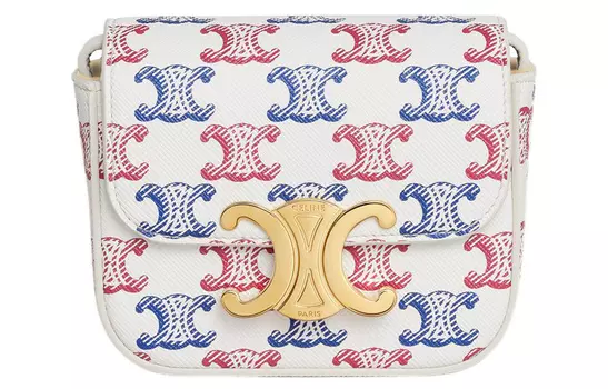 CELINE Сумка Triomphe Canvas с отделкой из телячьей кожи, через плечо, мини-сумка женская, синяя/красная/белая